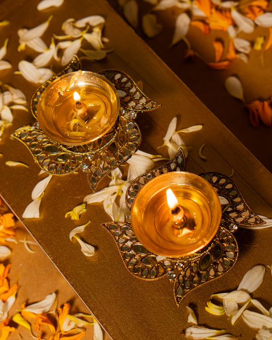 Kundan Swastik Metal Diyas