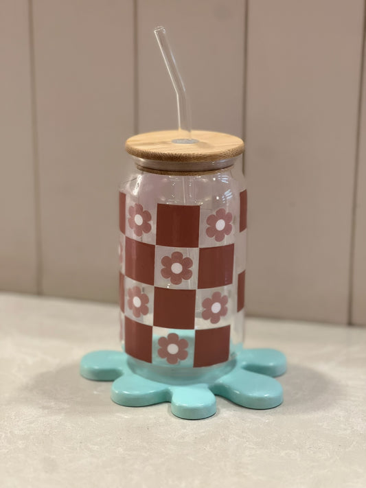 Floral Grid Can Glass